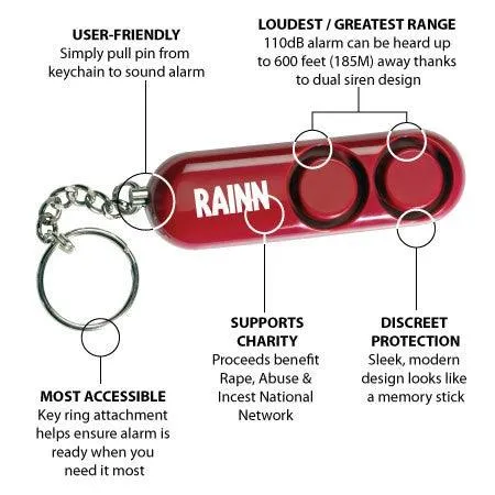 18 Units RAINN Sabre Personal Alarm with Key Ring