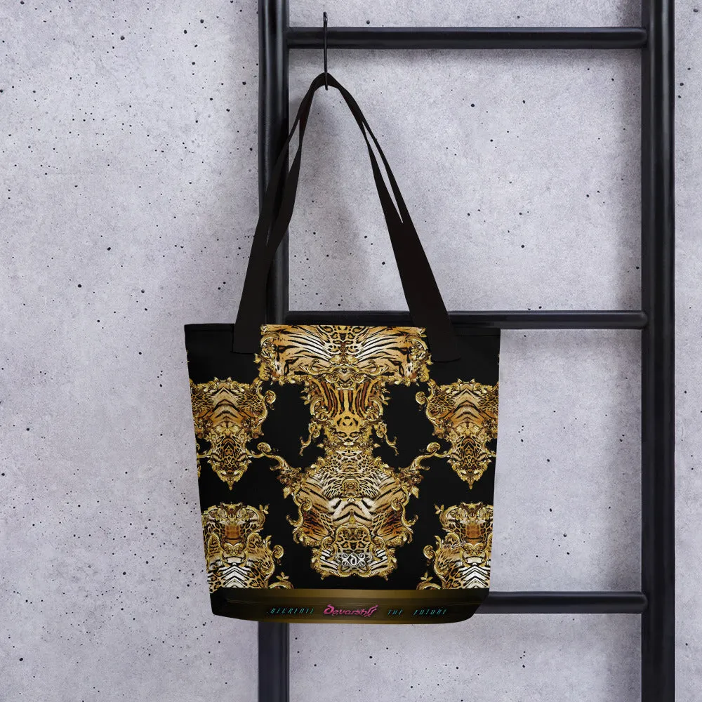 Animal Print Tote Bag Tiger Print Handbag Canvas Tote Bag Black Handbag in 3 Sizes | 0009B