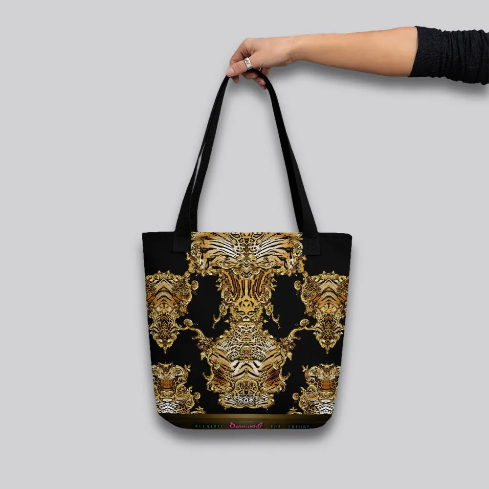 Animal Print Tote Bag Tiger Print Handbag Canvas Tote Bag Black Handbag in 3 Sizes | 0009B