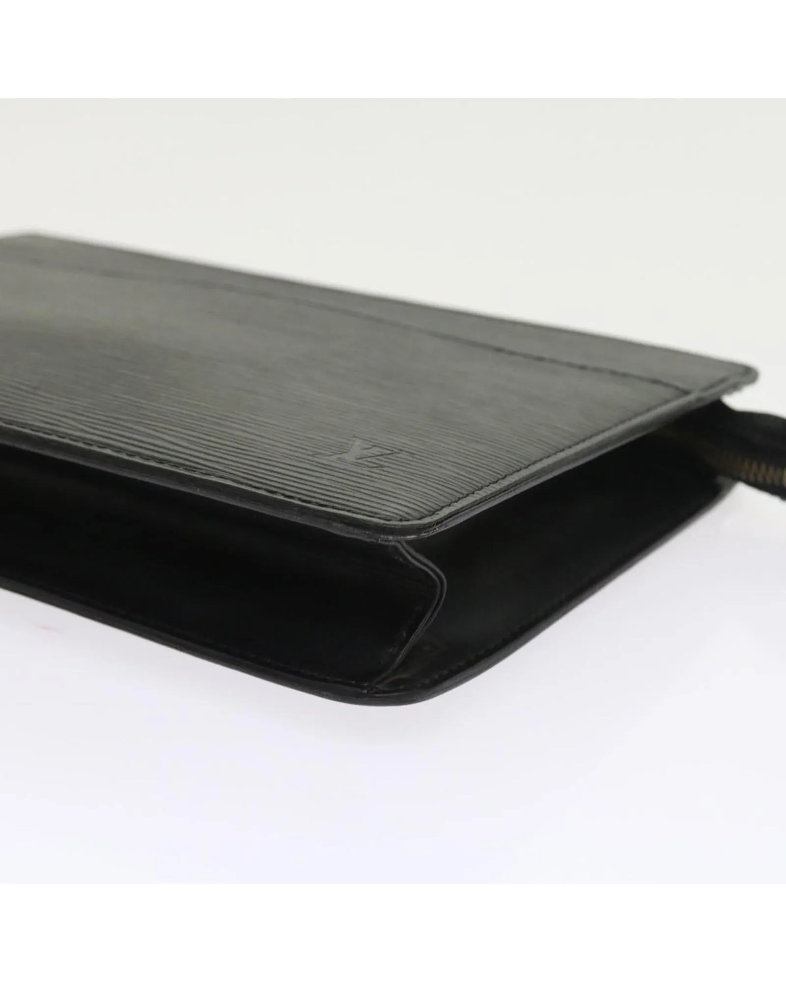 Black Epi Leather Clutch Bag with Metal Fittings