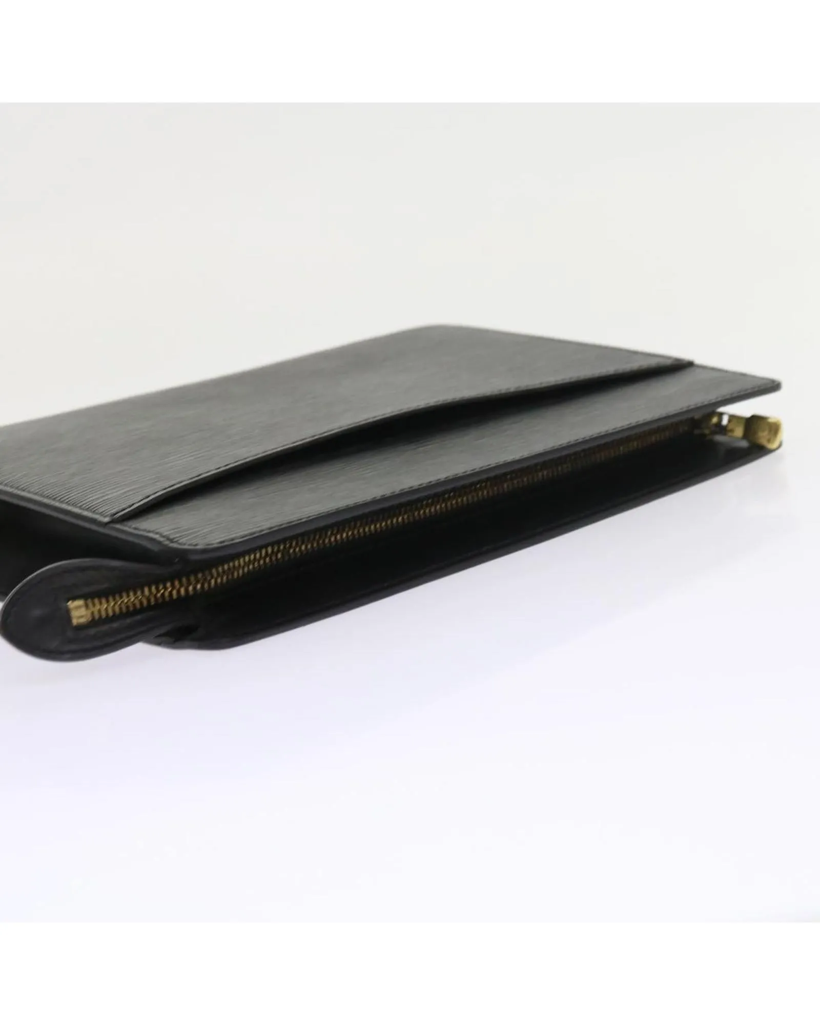 Black Epi Leather Clutch Bag with Metal Fittings