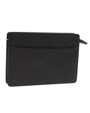 Black Epi Leather Clutch Bag with Metal Fittings