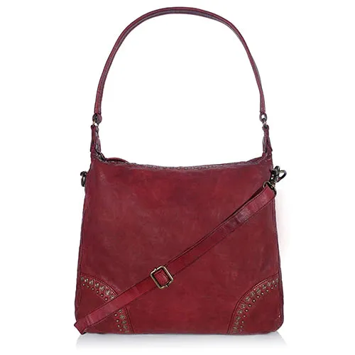 Bordeaux Distressed Rivet Hobo