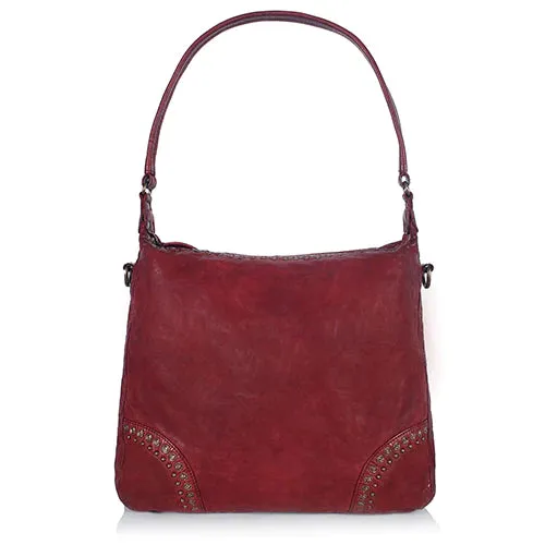 Bordeaux Distressed Rivet Hobo