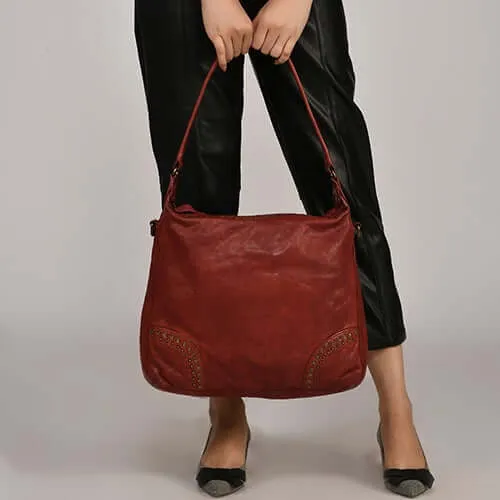 Bordeaux Distressed Rivet Hobo