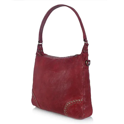 Bordeaux Distressed Rivet Hobo