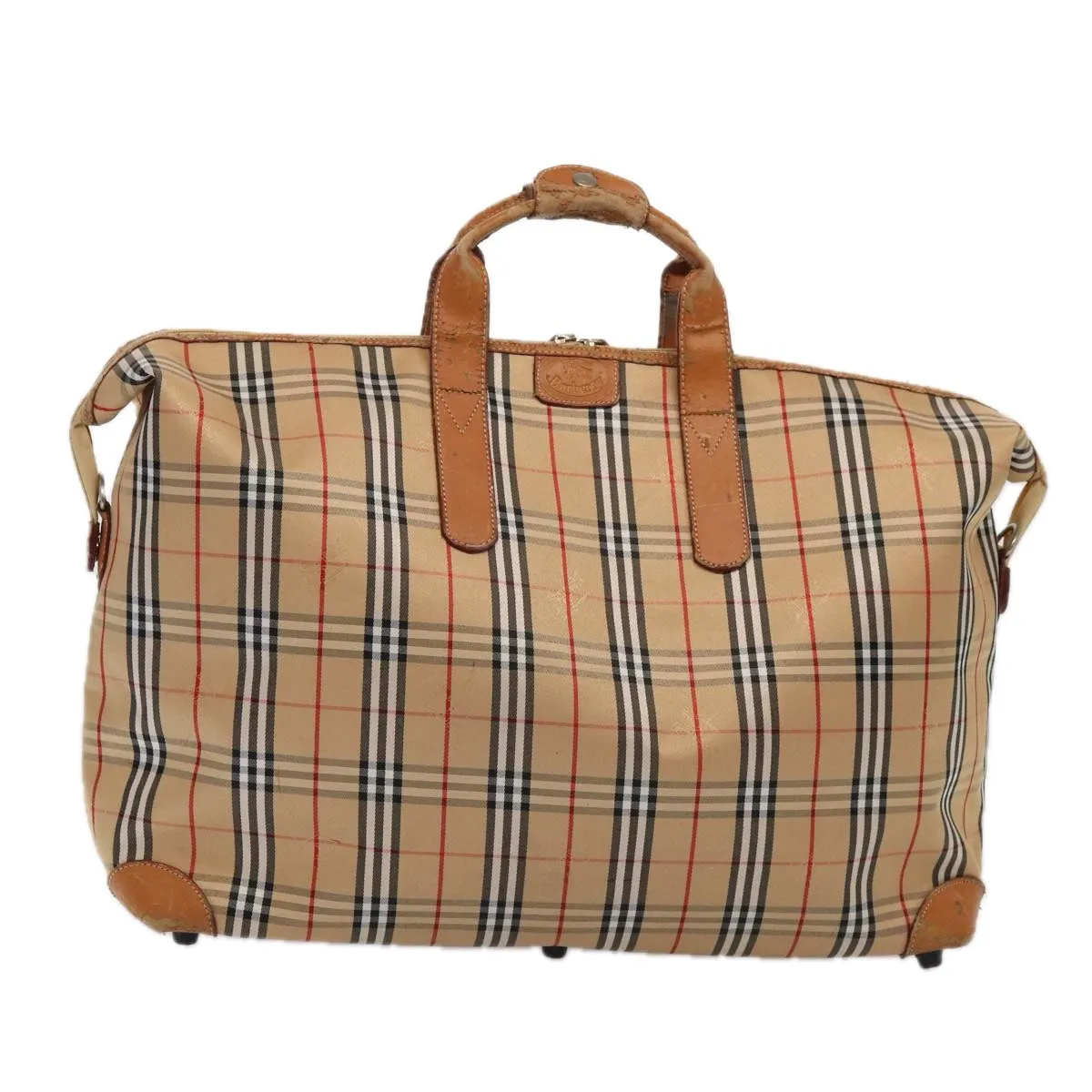 BURBERRY Nova Check Boston Bag Canvas Beige Silver  yk14277