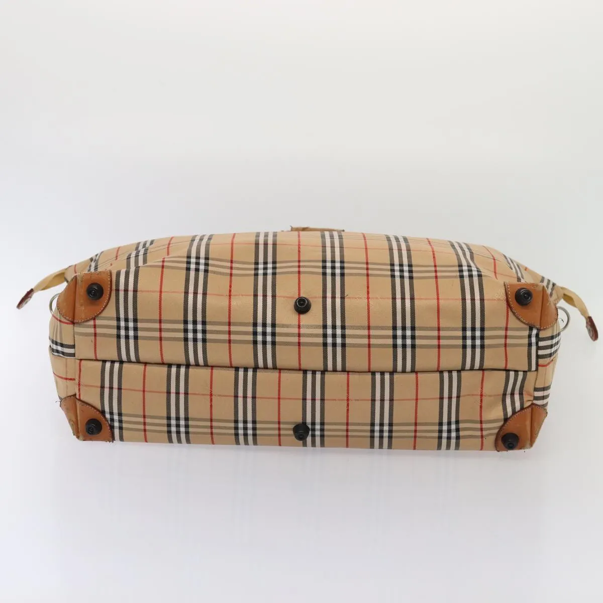 BURBERRY Nova Check Boston Bag Canvas Beige Silver  yk14277