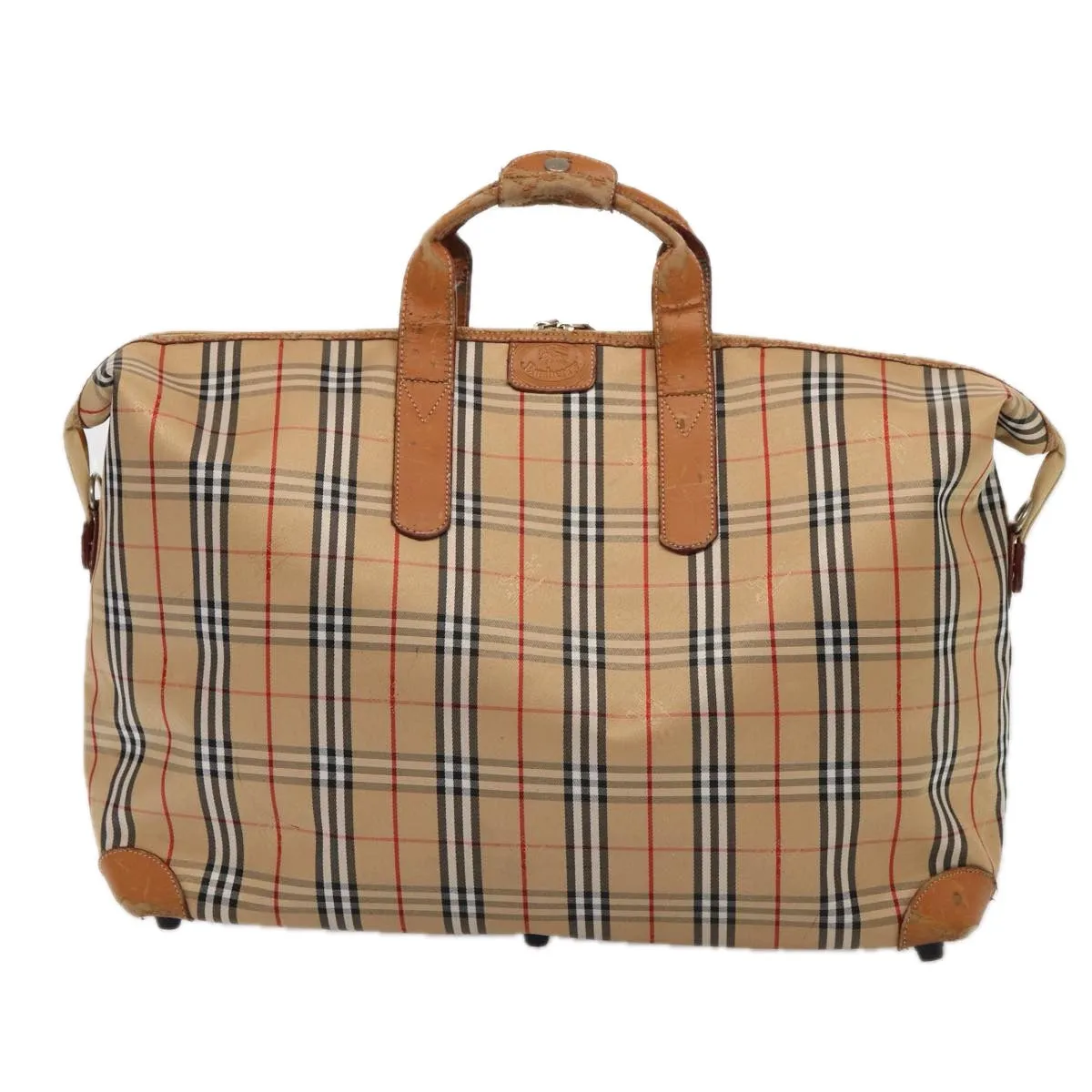 BURBERRY Nova Check Boston Bag Canvas Beige Silver  yk14277