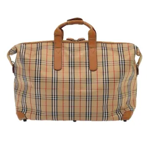 BURBERRY Nova Check Boston Bag Canvas Beige Silver  yk14277