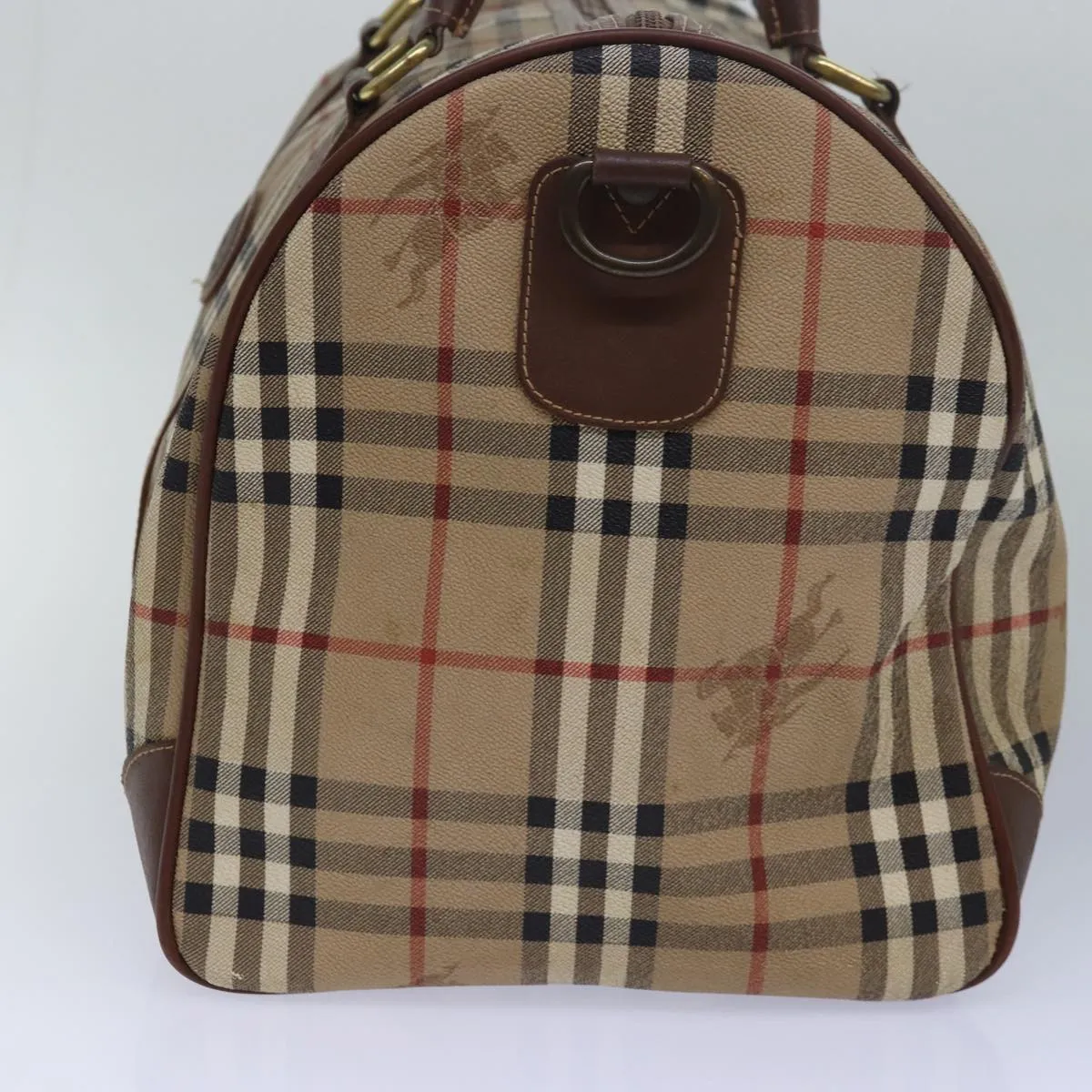 BURBERRYSs Nova Check Boston Bag PVC Leather Beige Brown  am6514