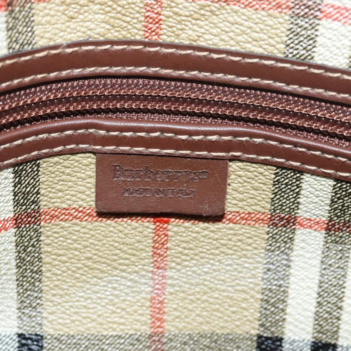 BURBERRYSs Nova Check Boston Bag PVC Leather Beige Brown  am6514