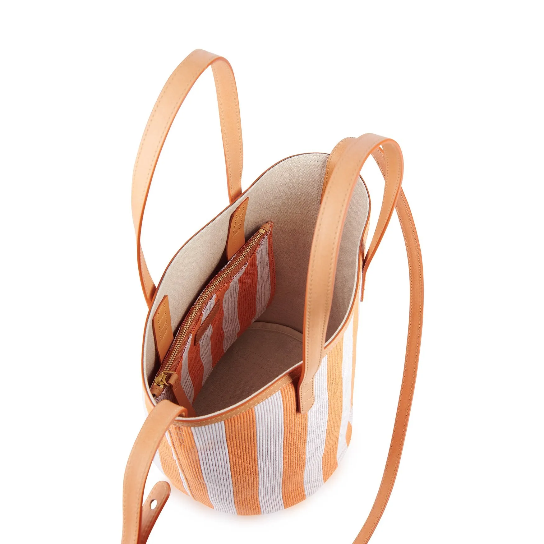 Canvas Mini Circle Bucket Bag - Orange/White