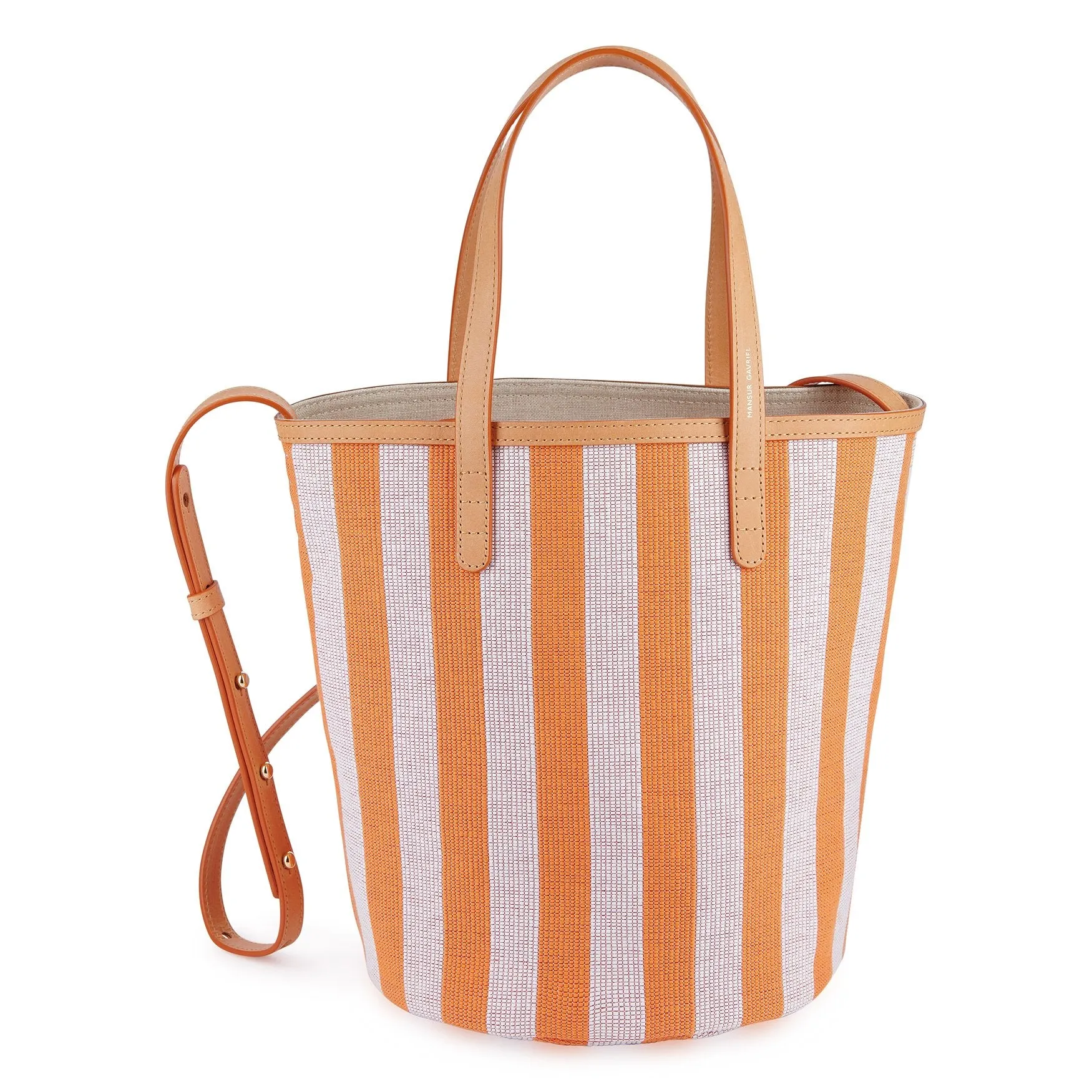 Canvas Mini Circle Bucket Bag - Orange/White