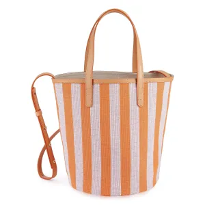 Canvas Mini Circle Bucket Bag - Orange/White