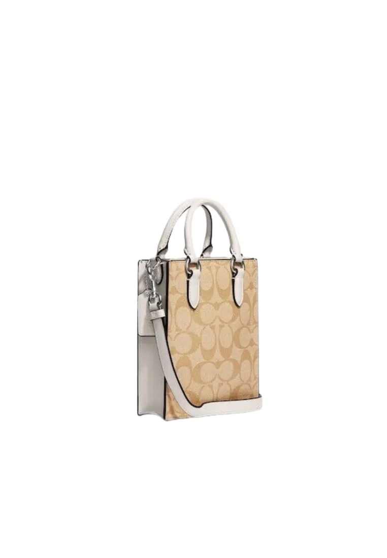 Coach North South Mini Tote Bag Signature In Light Khaki Chalk CJ494