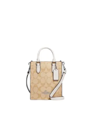 Coach North South Mini Tote Bag Signature In Light Khaki Chalk CJ494