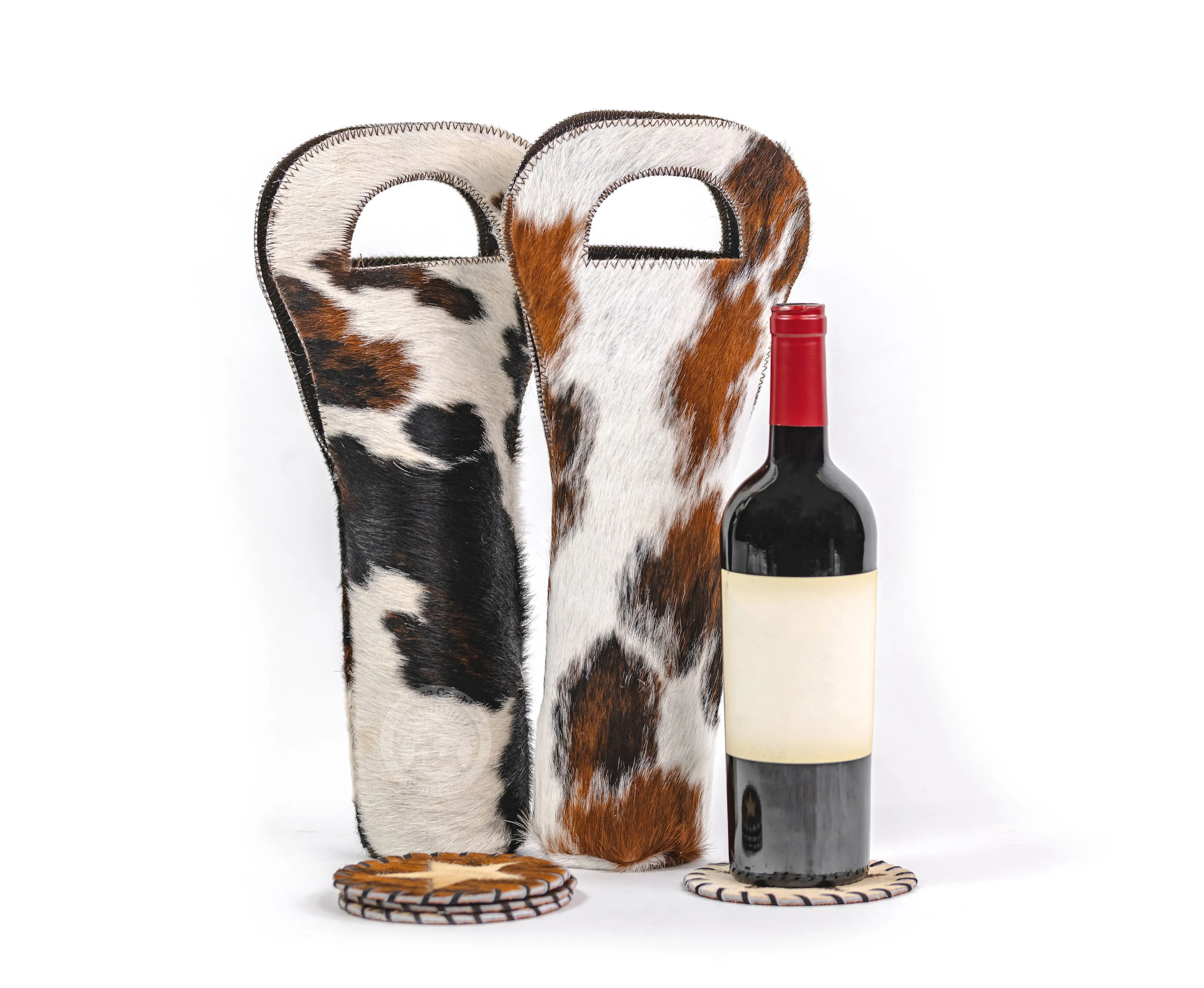 Cowhide Wine Bottle Holder - Tricolor