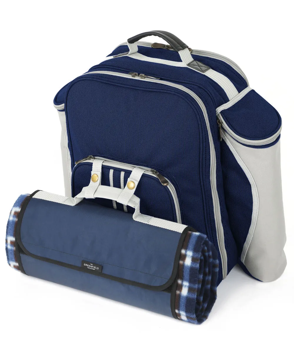 Deluxe Picnic Backpack Hamper for Four People with Matching Picnic Blanket