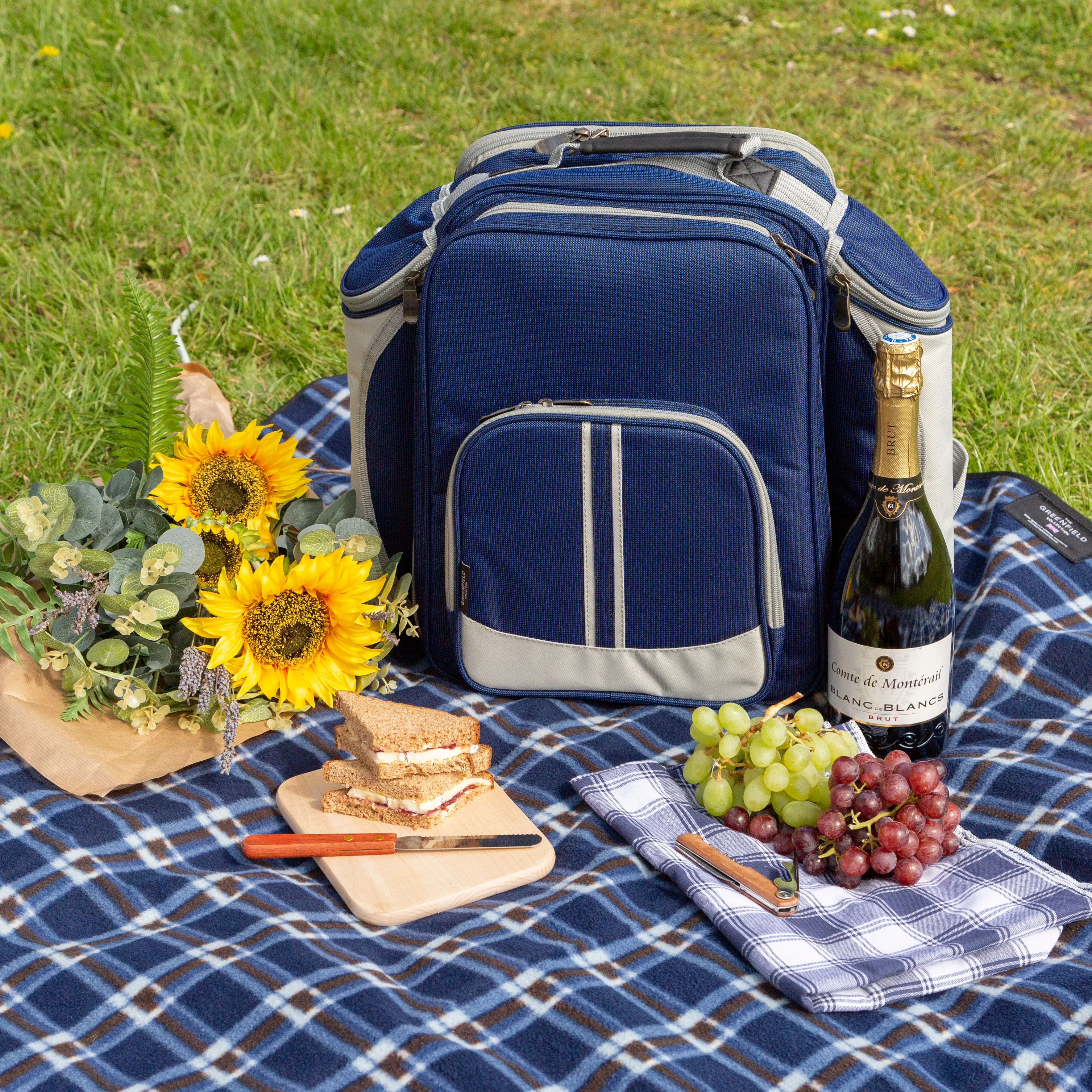 Deluxe Picnic Backpack Hamper for Four People with Matching Picnic Blanket