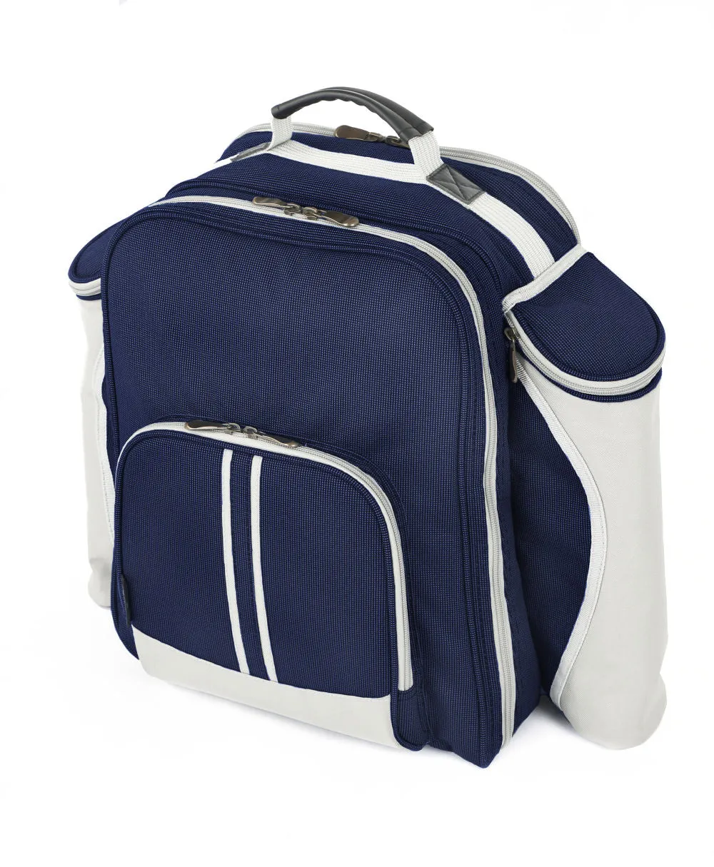 Deluxe Picnic Backpack Hamper for Four People with Matching Picnic Blanket