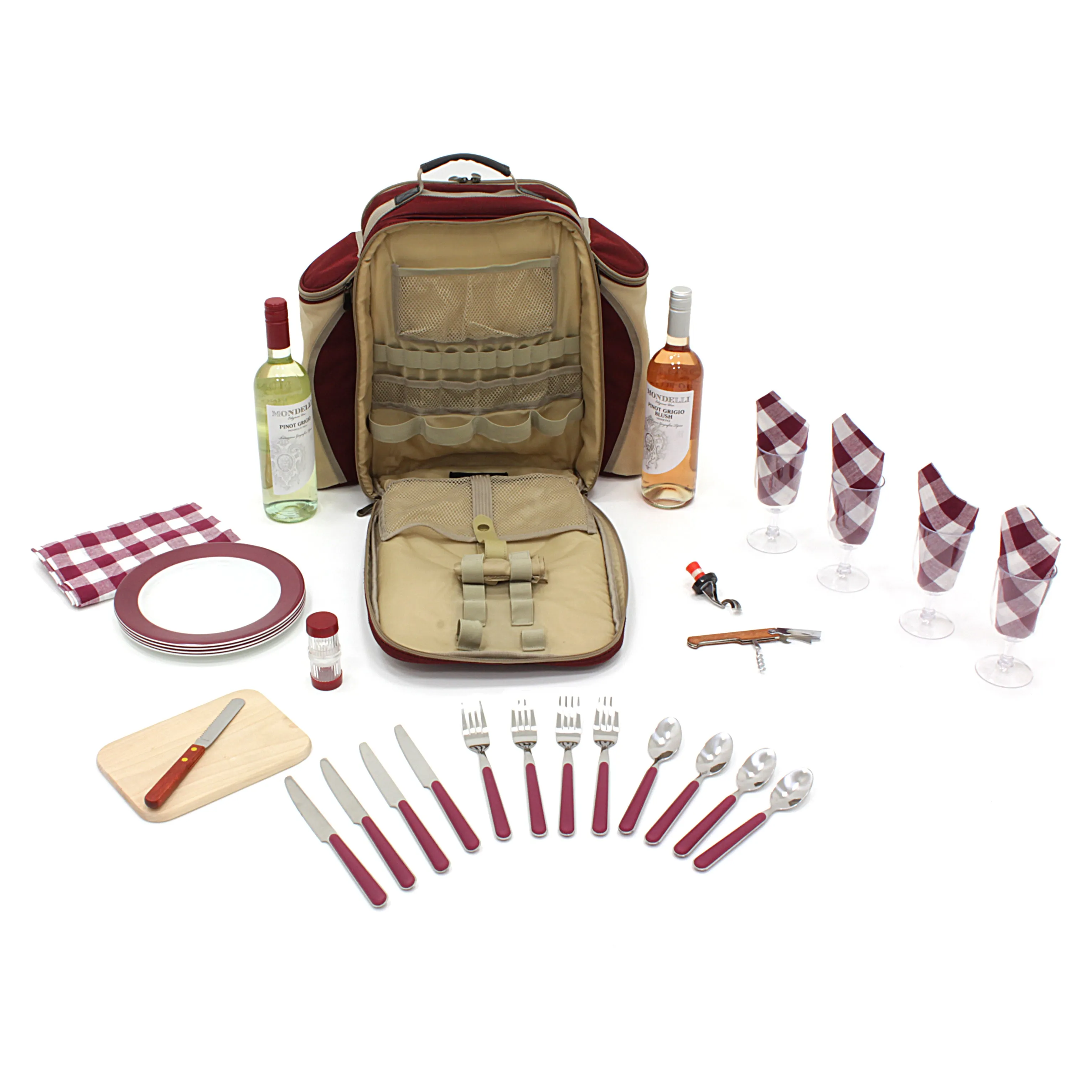 Deluxe Picnic Backpack Hamper for Four People with Matching Picnic Blanket