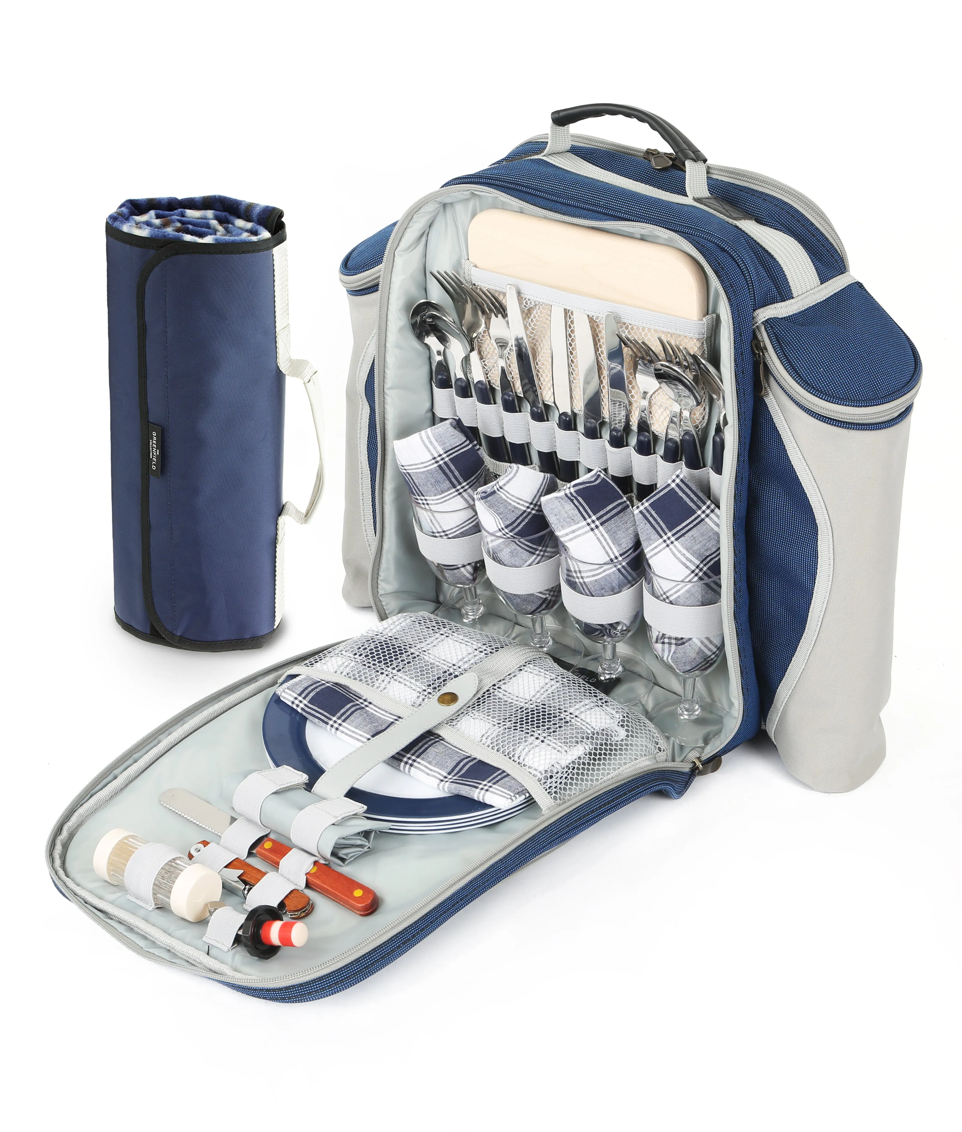 Deluxe Picnic Backpack Hamper for Four People with Matching Picnic Blanket