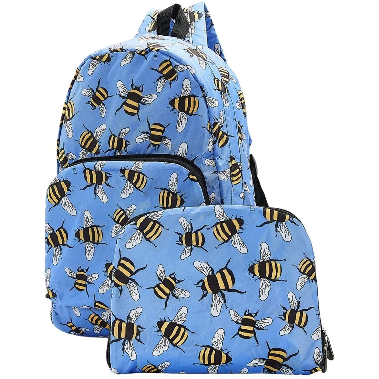 Eco Chic Lightweight Foldable Backpack (Bees Blue)