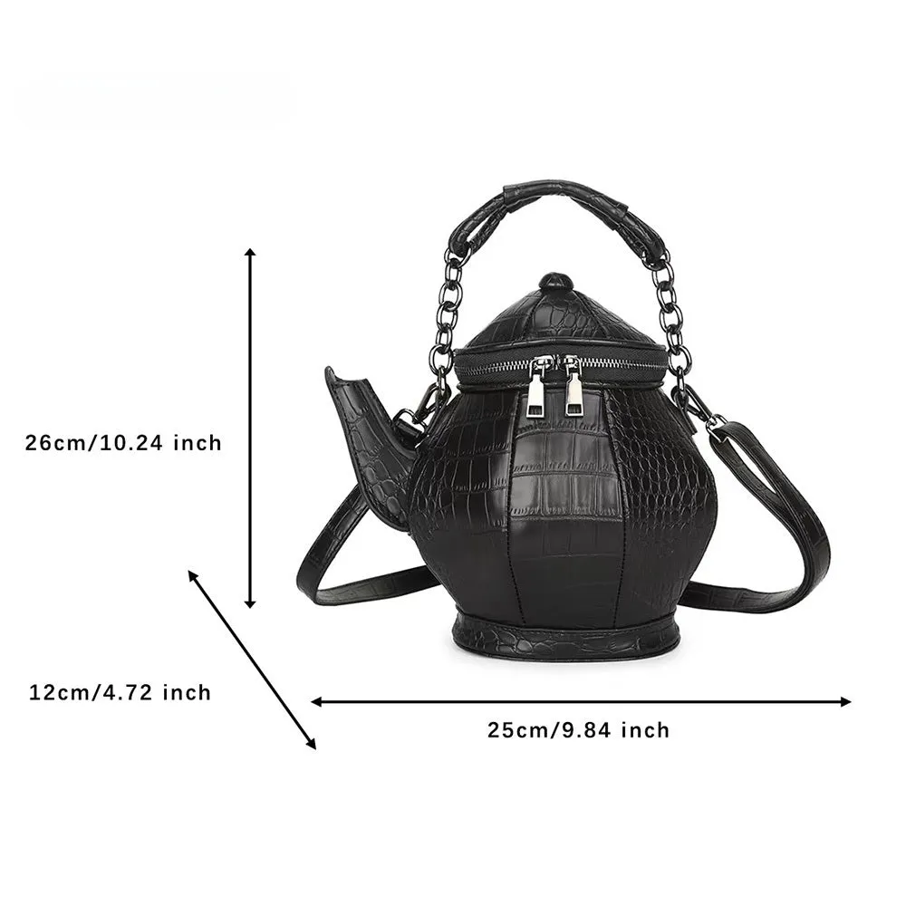 Gothic Teapot Shaped Leather Handbag Stone Pattern Party Bag