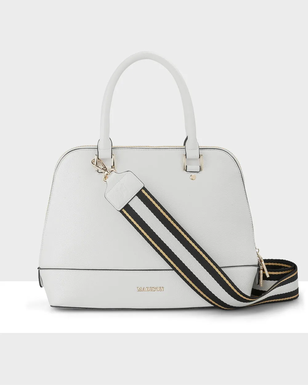 Grace Medium Dome Satchel Bag   Metallic Stripe Bag Strap