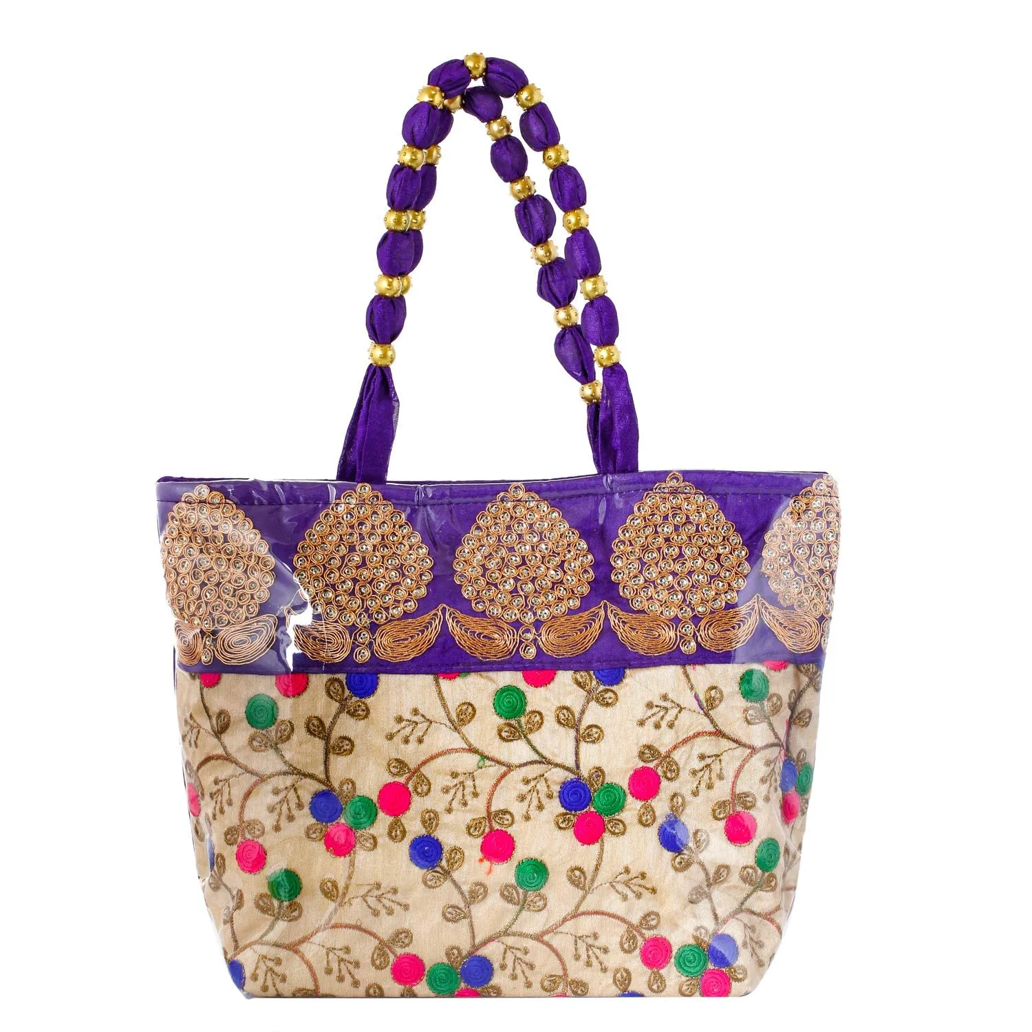 Heart Home Floral Design Silk Laminated Embroidered Women's Handbag (Purple) - CTHH13680