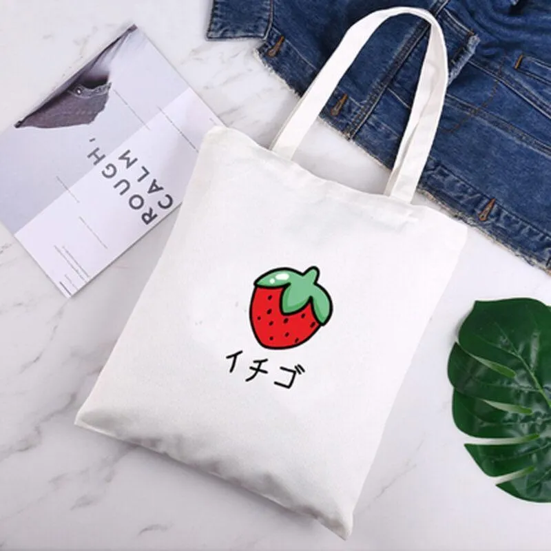 Japanese Cute Canvas Strawberry Tote Bag