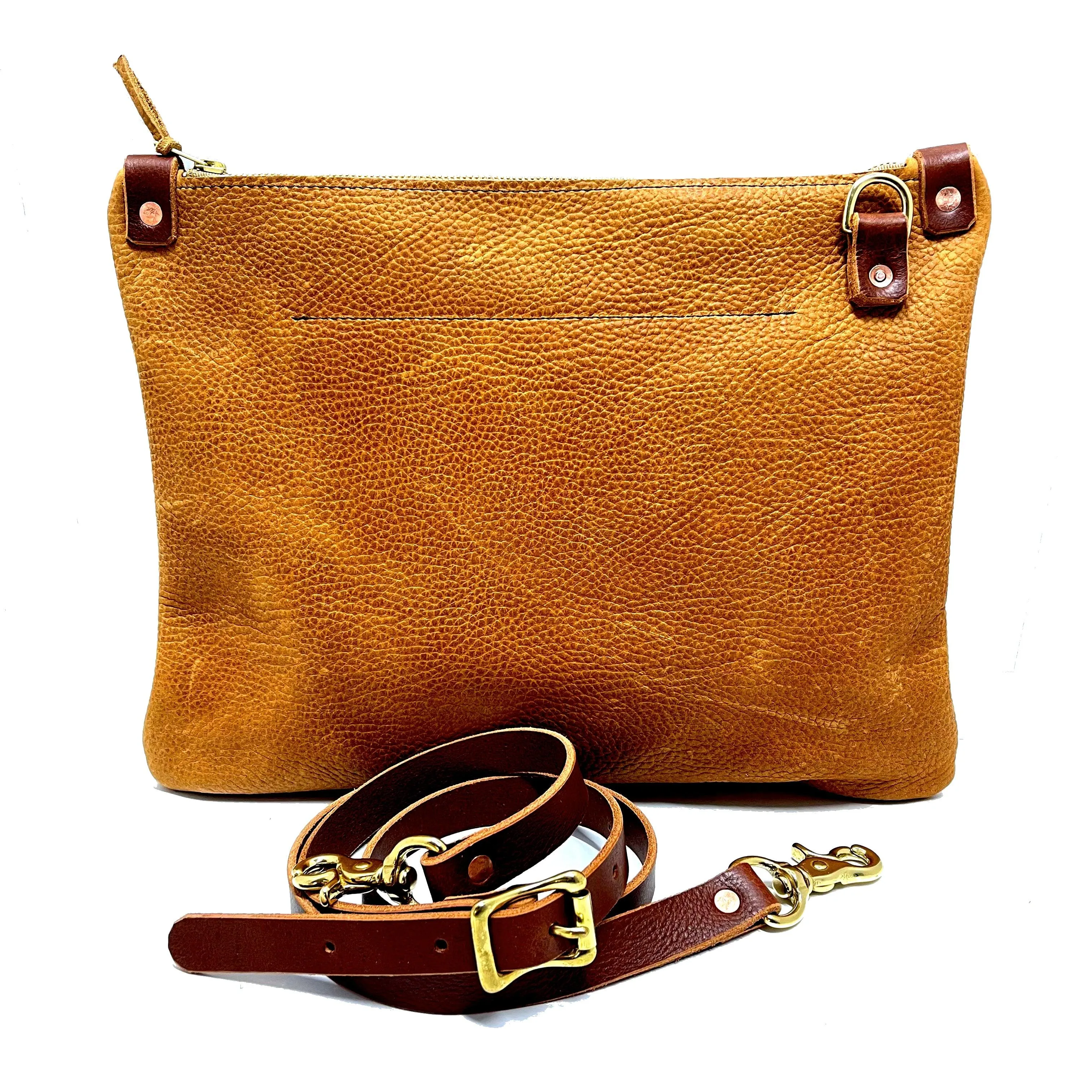 Leather Messenger Bag In Almond