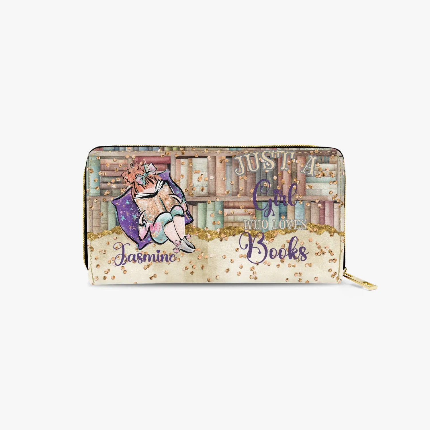 Long Type Zipper Purse, Just a Girl Who Loves Books, Red Hair