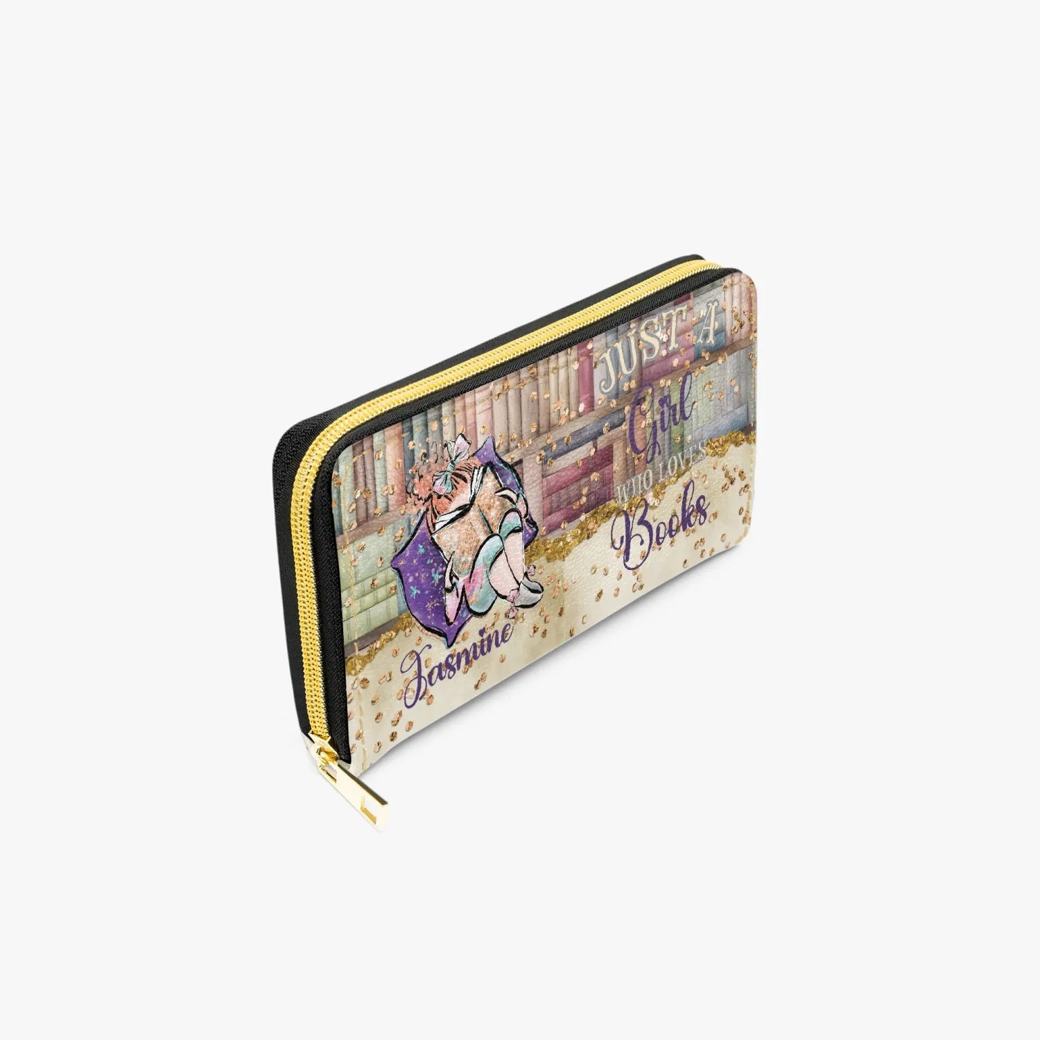 Long Type Zipper Purse, Just a Girl Who Loves Books, Red Hair