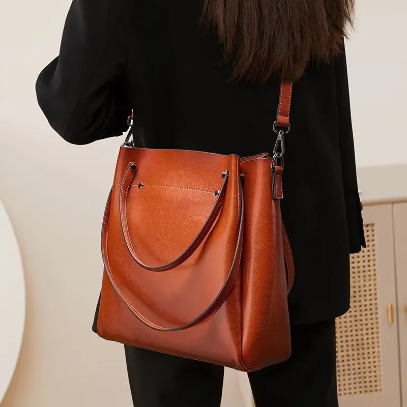 LuxLeather Chic Zipper Closure Shoulder Bag