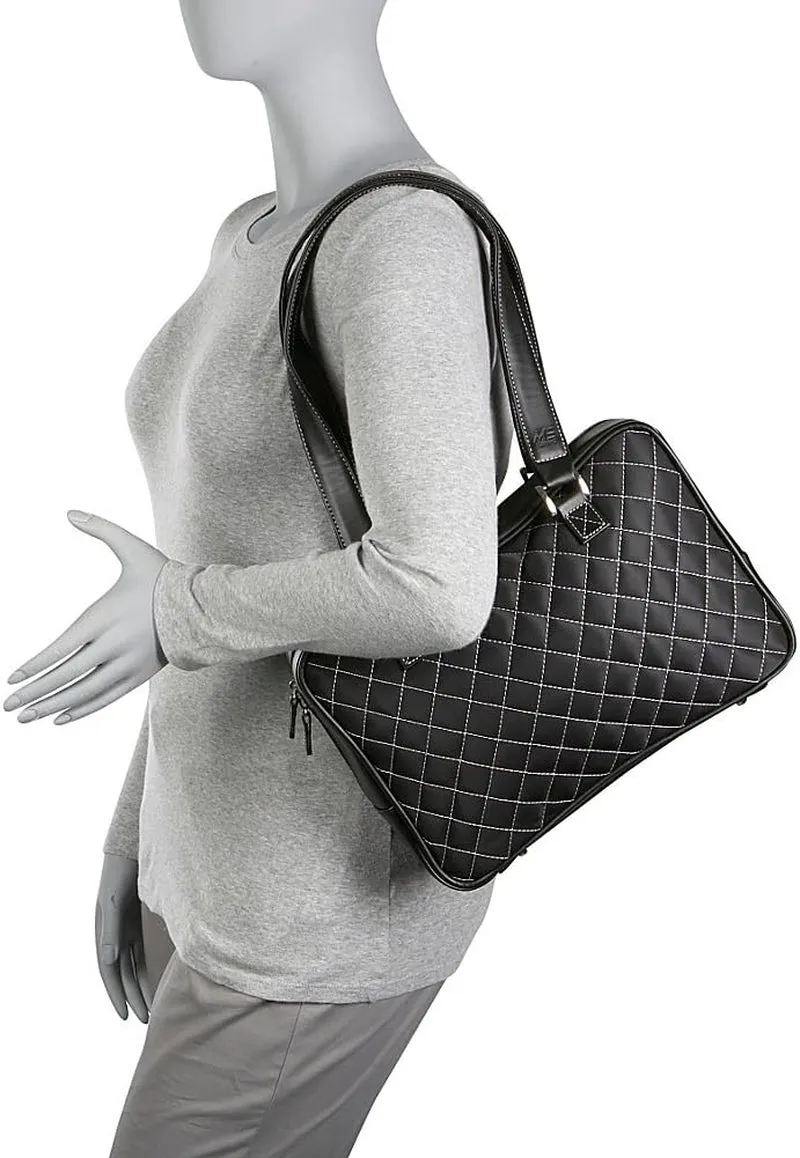 Monaco Handbag Black Quilted W/White Trim