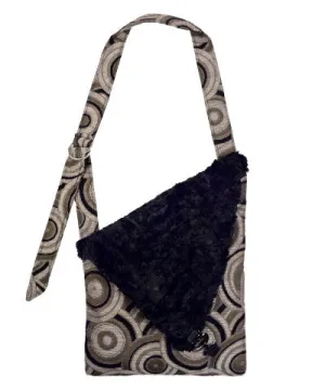 Naples Messenger Bag - Deco in Silver Upholstery with Cuddly Faux Fur in Black - Sold Out!