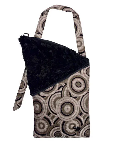 Naples Messenger Bag - Deco in Silver Upholstery with Cuddly Faux Fur in Black - Sold Out!