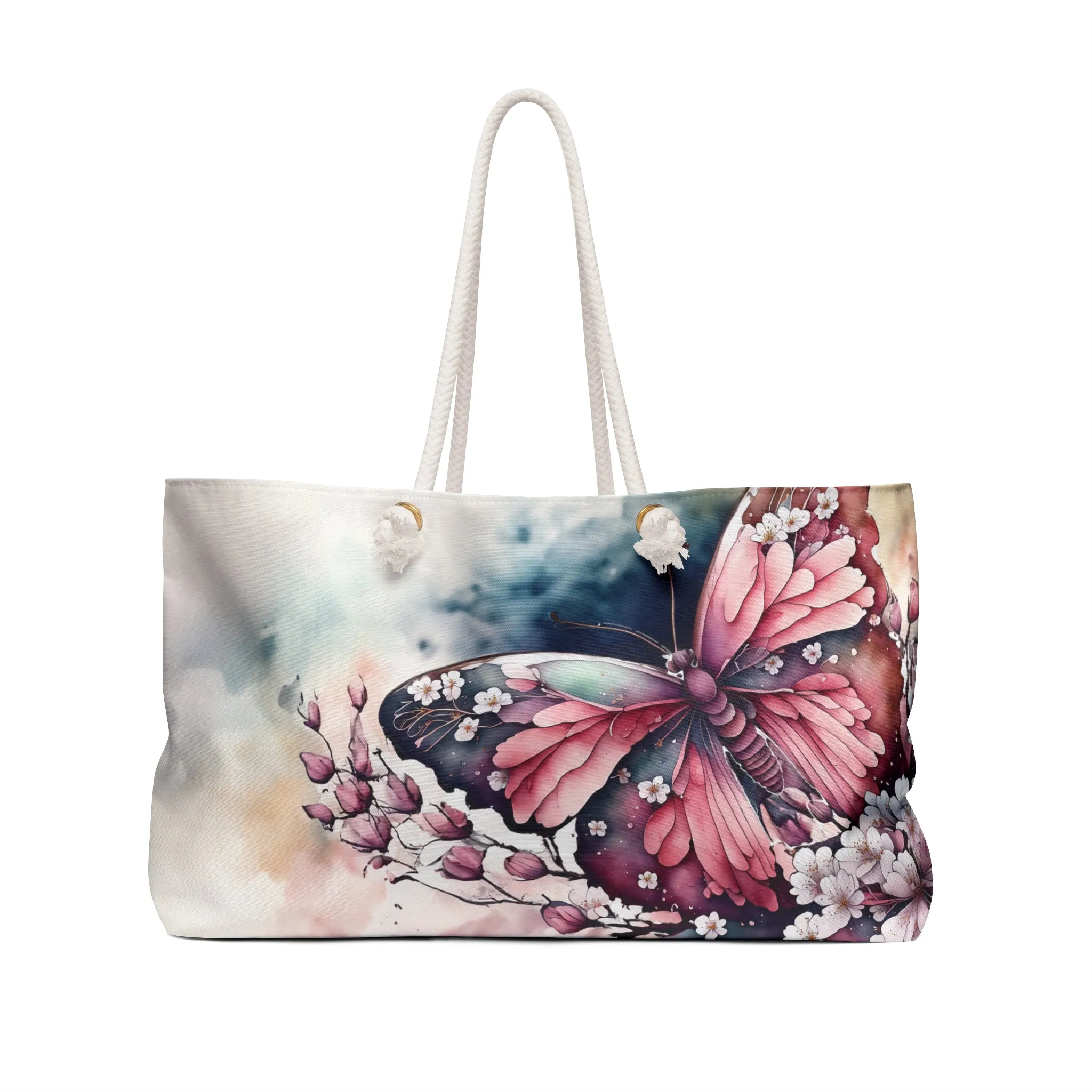 Personalised/Non-Personalised Weekender Bag, Butterfly Dreams, Large Weekender Bag, Beach Bag, Book Bag