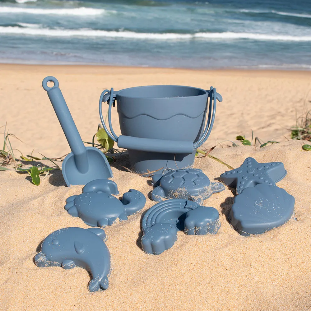 Playground Silicone 8pc Bucket & Spade Set - Steel Blue