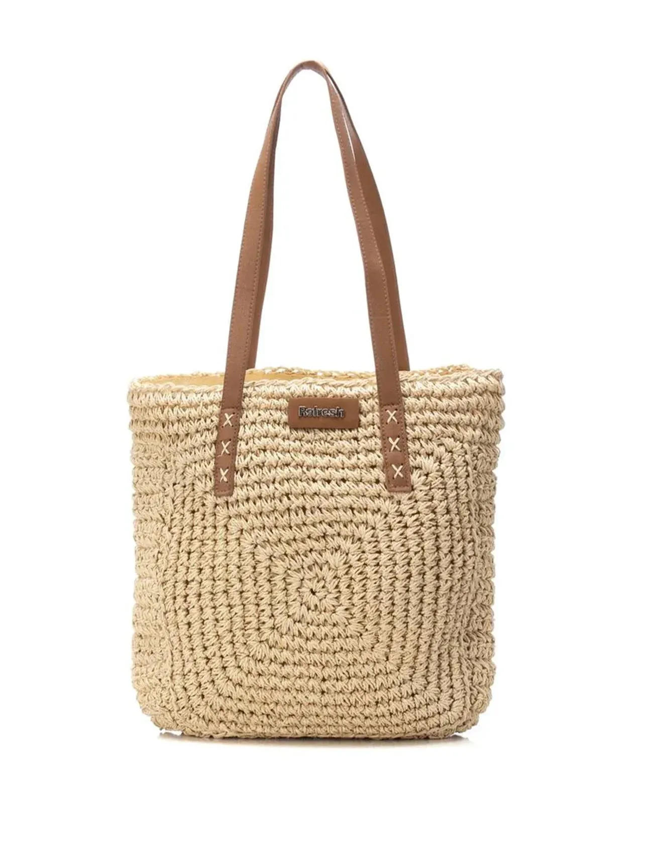 Raffia Vegan Tote Bag in Beige by Refresh