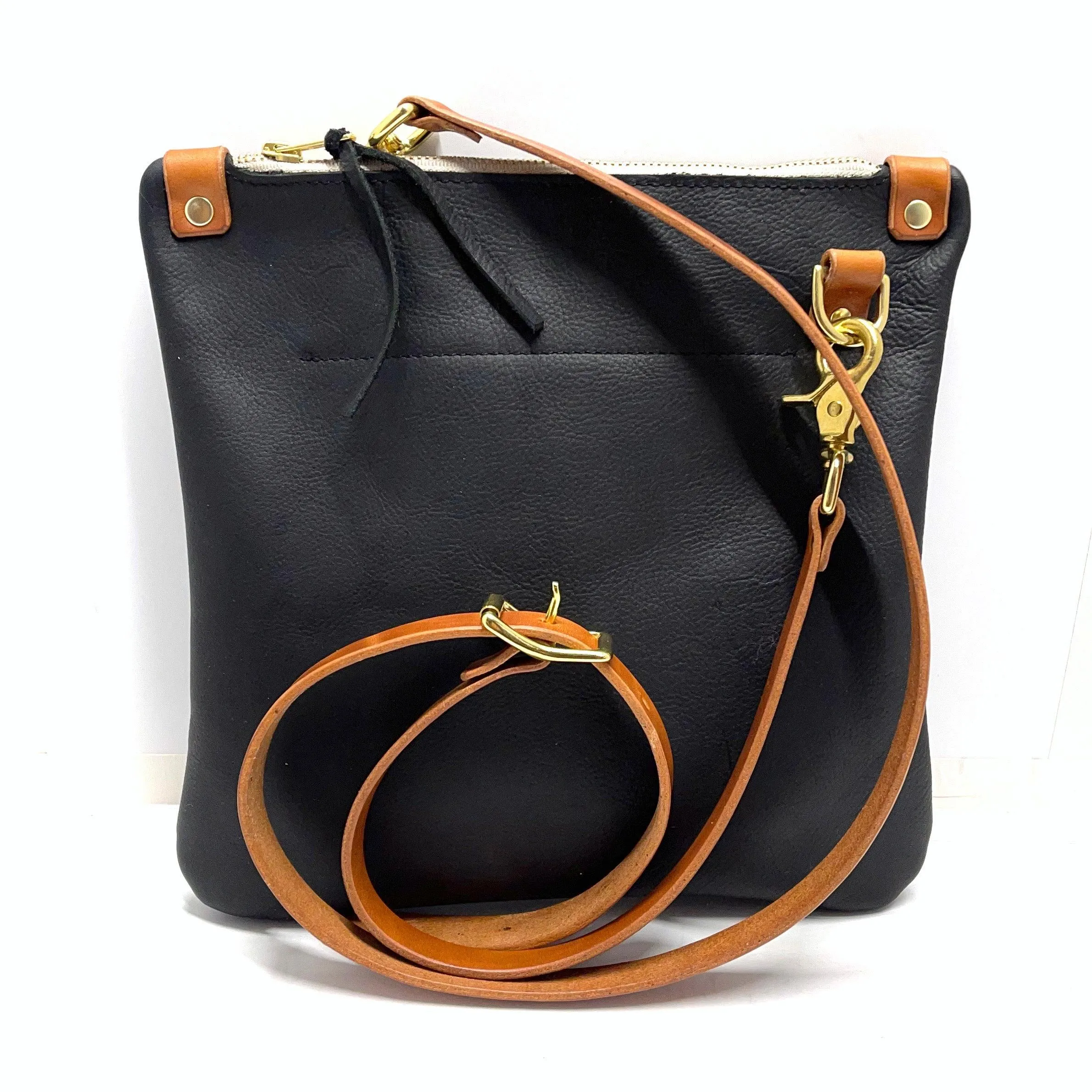 RTS- Mini Leather Messenger in Black