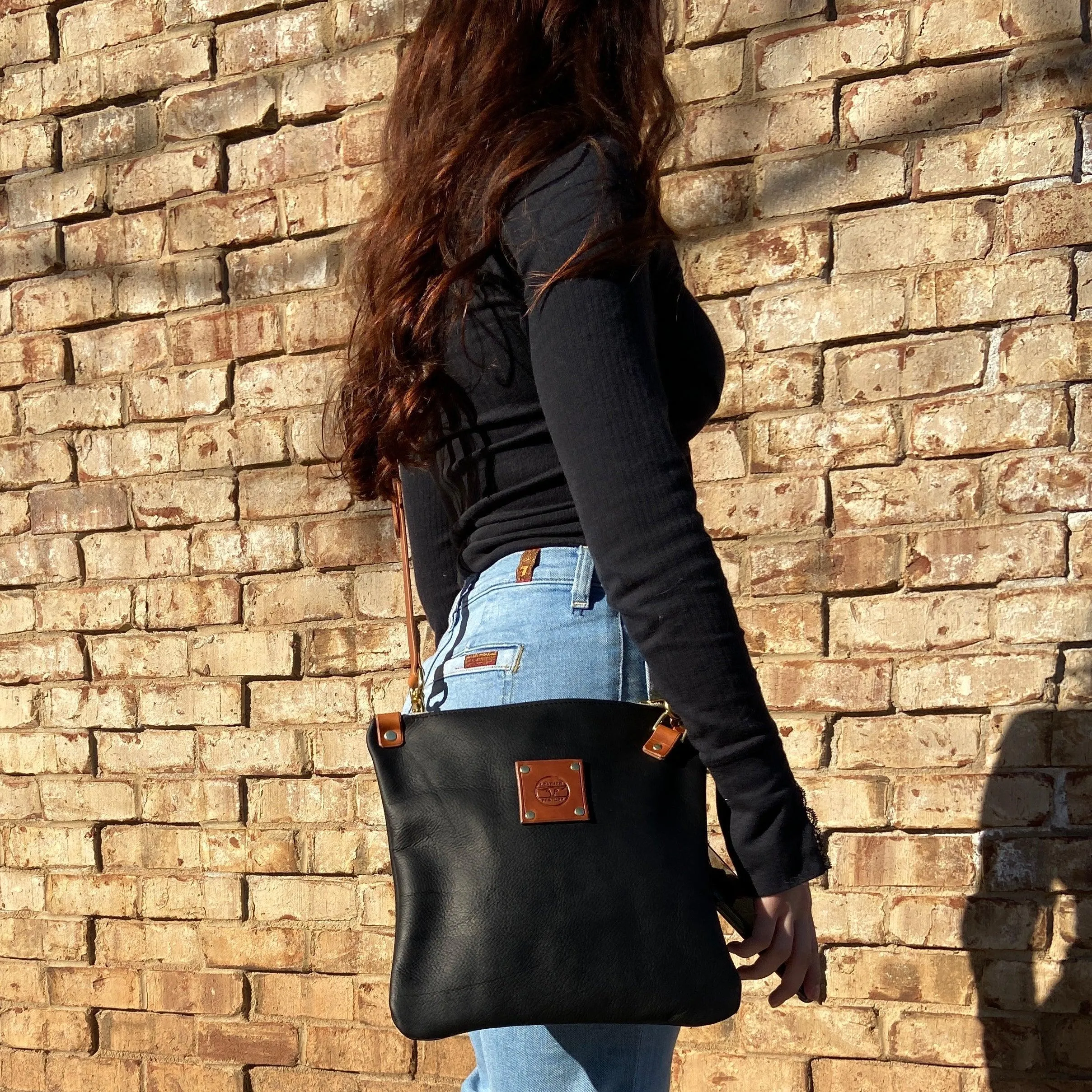 RTS- Mini Leather Messenger in Black