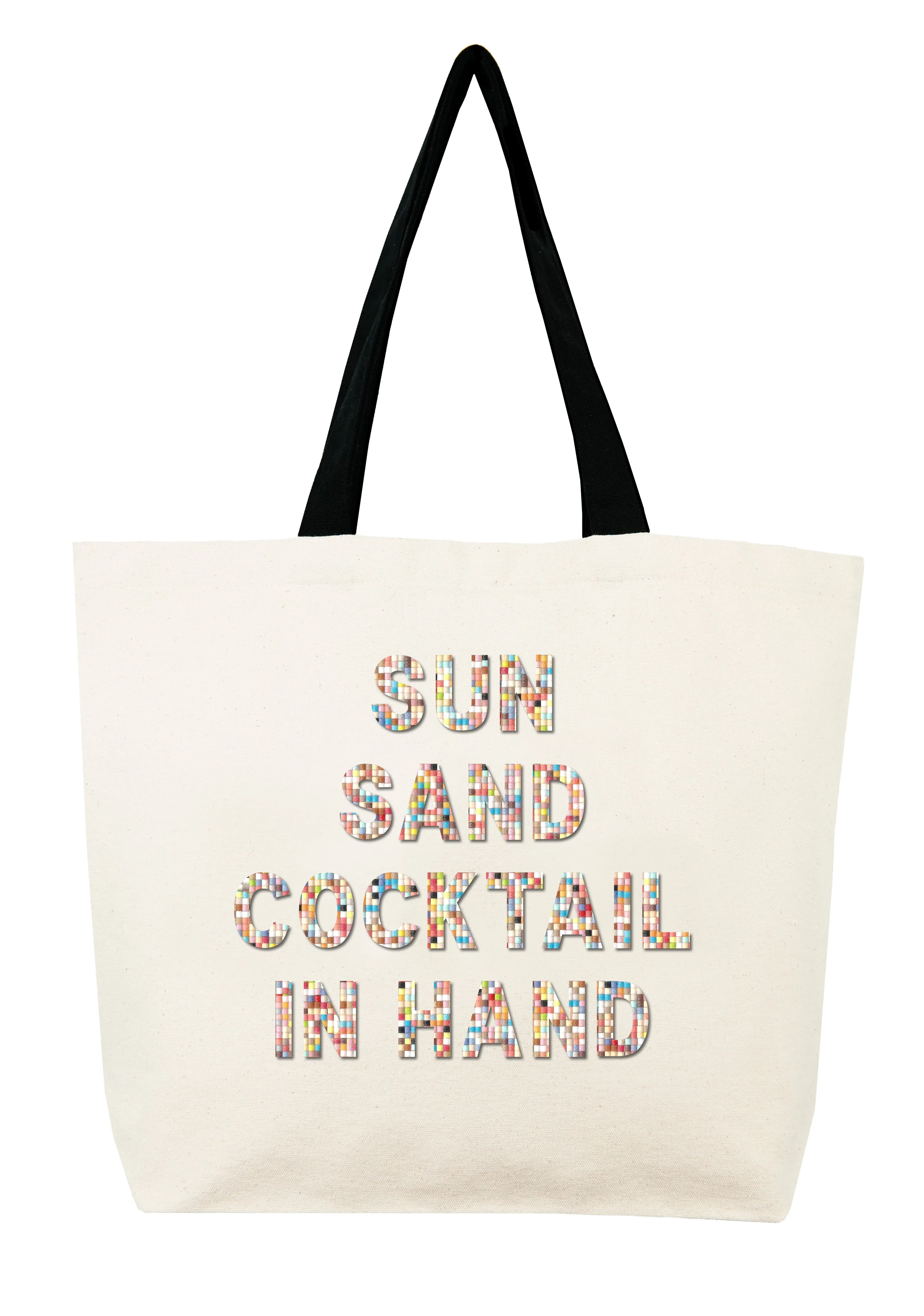 Sun Sand Cocktail In Hand Confetti Bead Tote