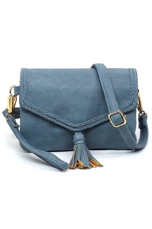 Tassel Flap Envelope Clutch Crossbody Bag