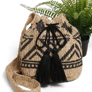 Tribal Straw Crossbody Bucket Bag  211-1 (1 unit)