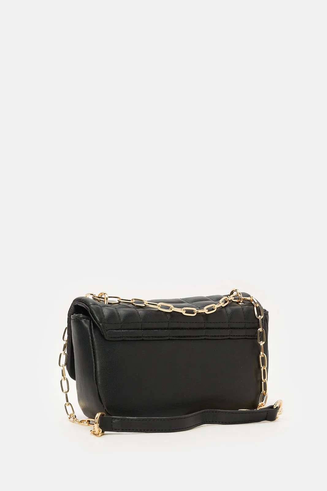 Women Black Textured Flap Messenger Bag