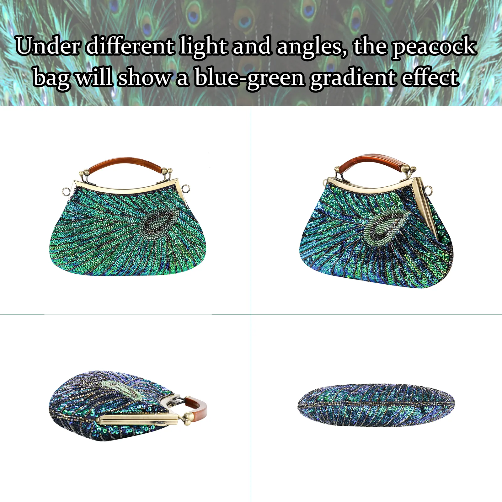 Women's Vintage Beaded Sequin Peacock Clutch