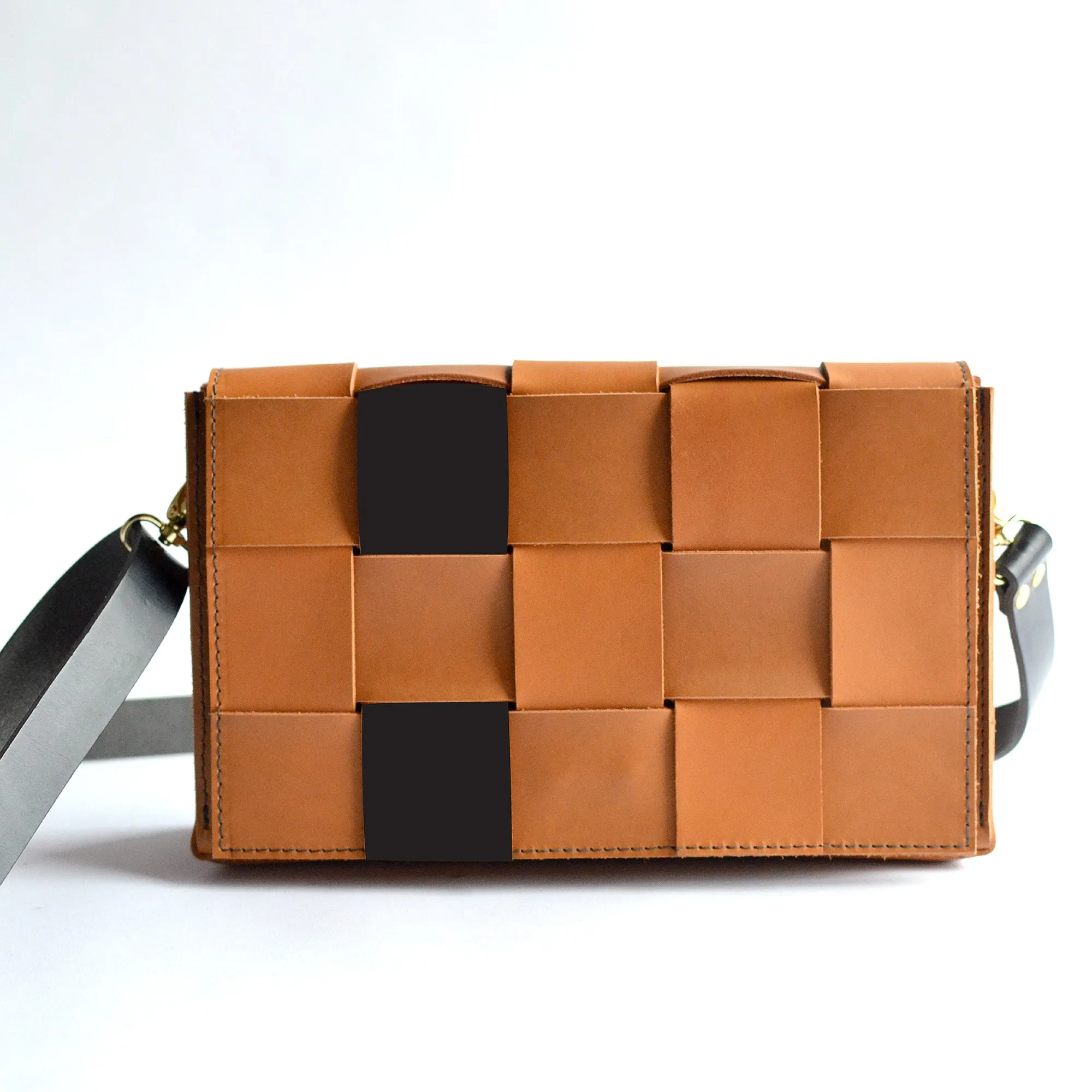 Woven Clutch   Crossbody Bag - Honey Leather